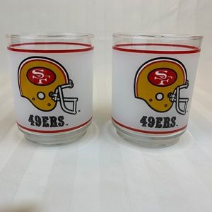 Pair of Vintage San Francisco 49ers white frosted tumbler glasses. 8 oz